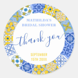 Adesivo Redondo Chá de panela Azul Italiano de Verão - Obrigado