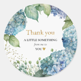 Adesivo Redondo Chá de panela Blue Hydrangeas Obrigado