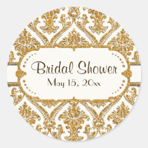 Adesivo Redondo Chá de panela brilhante Dourado Damasco Floral