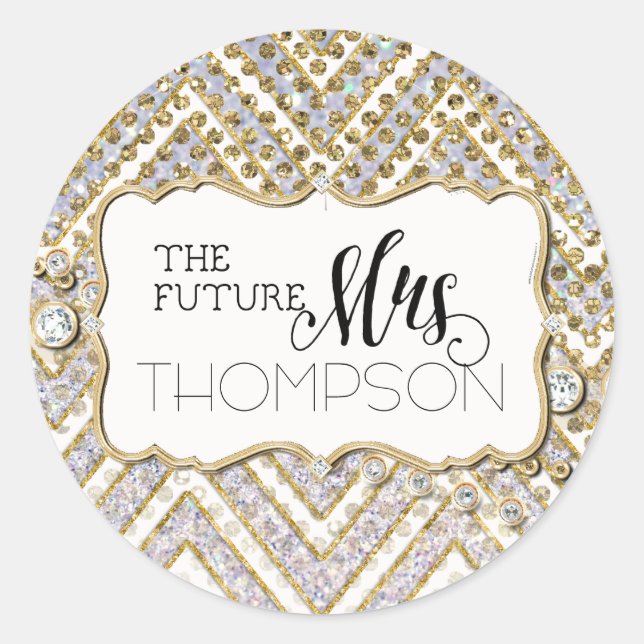 Adesivo Redondo Chá de panela Chevron Strike Jewel Glitter Blue (Frente)