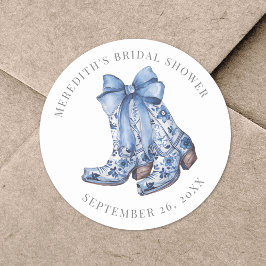 Adesivo Redondo Chá de Panela Country Blue Bow Cowboy