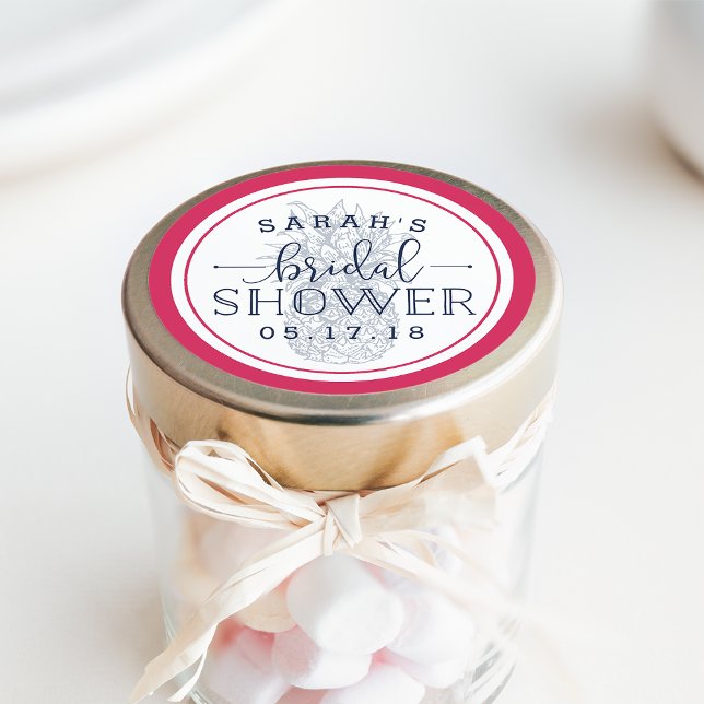 Adesivo Redondo Chá de panela de abacaxi rosa e Marinho (Criador carregado)