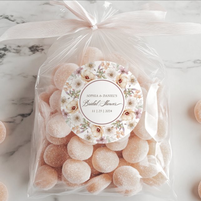 Adesivo Redondo Chá de panela de Aquarela Chic Floral (Chic Floral Watercolor Bridal Shower Classic Round Sticker)