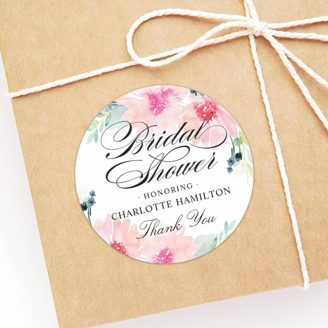 Adesivo Redondo Chá de panela de Aquarela Floral Elegante (Criador carregado)