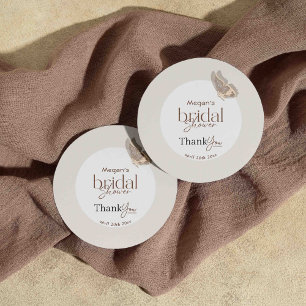 Adesivo Redondo Chá de panela de borboleta bege minimalista modern