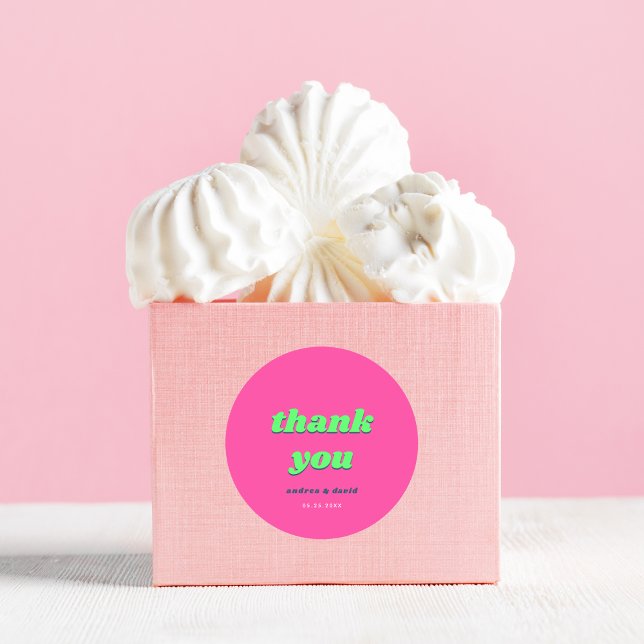 Adesivo Redondo Chá de panela de Casamento Rosa e Verde - Obrigado (Criador carregado)