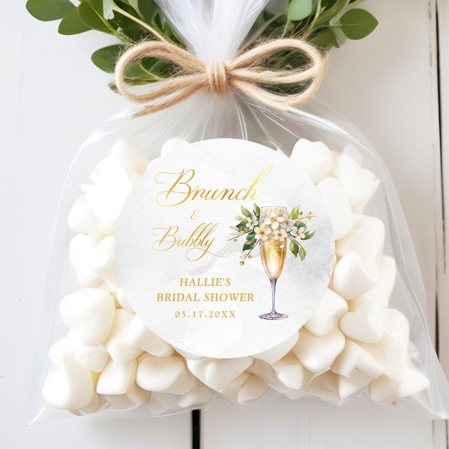 Adesivo Redondo Chá de panela de Champanhe Brunch e Bubble (Criador carregado)