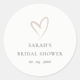 Adesivo Redondo Chá de panela de Coração Rosa Simples, Blush Mínim