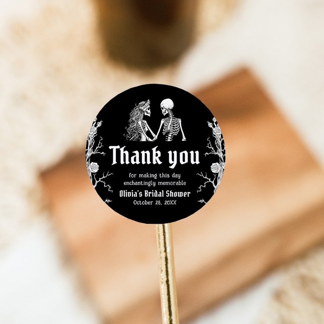 Adesivo Redondo Chá de panela de esqueleto do Halloween Gótico Neg (Criador carregado)