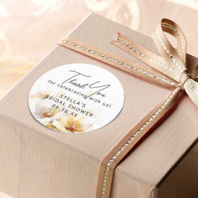 Adesivo Redondo Chá de panela de Flor Branco Deus (Watercolor White God Flower Bridal Shower Classic Round Sticker)