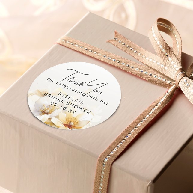 Adesivo Redondo Chá de panela de Flor Branco Deus (Watercolor White God Flower Bridal Shower Classic Round Sticker)