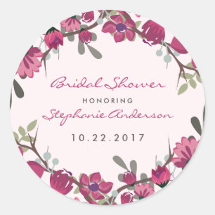 Adesivo Redondo Chá de panela de Flores Roxas Modernas e Tipografi