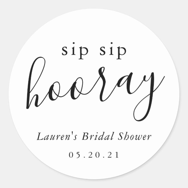 Adesivo Redondo Chá de panela de Hooray do Sip Branco Preto Modern (Frente)