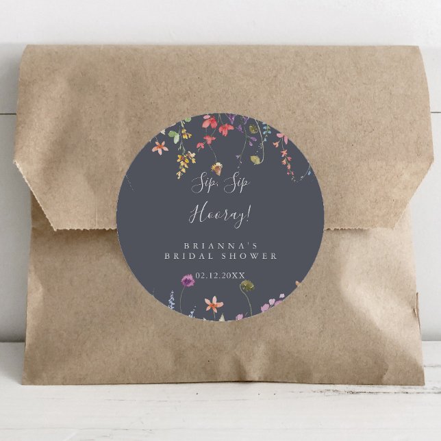 Adesivo Redondo Chá de panela de Hooray do Sip Floral Selvagem Azu (Criador carregado)