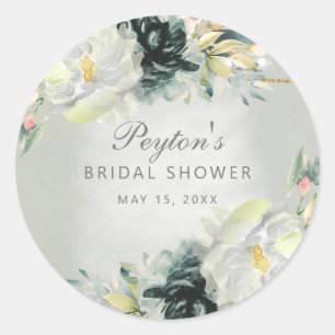 Adesivo Redondo Chá de panela de Largura Floral Branco Verde Sage
