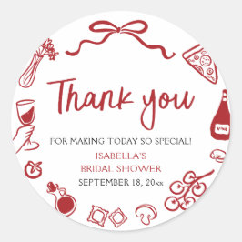 Adesivo Redondo Chá de panela de Pasta de Pizza Desenhada com Mão