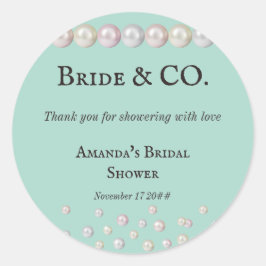 Adesivo Redondo Chá de panela de Pérolas Azul Elegante