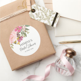 Adesivo Redondo Chá de panela de Primavera de Jardim Floral Rosa