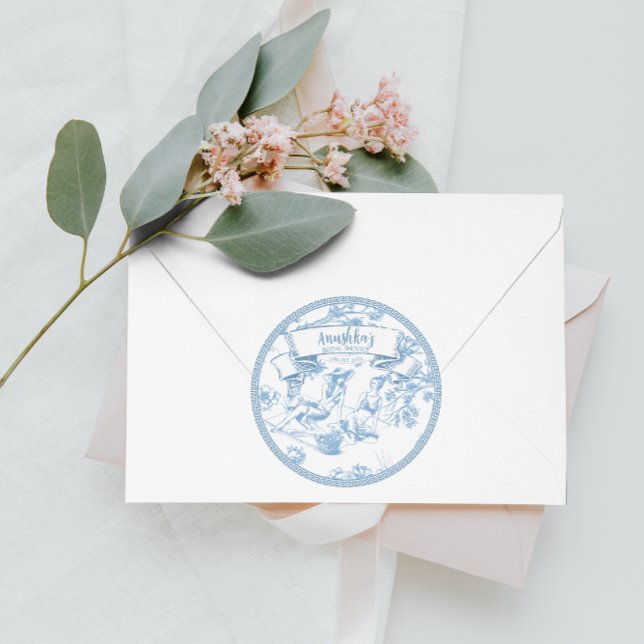 Adesivo Redondo Chá de panela de Toile de Jouy Azul e Branco (Criador carregado)