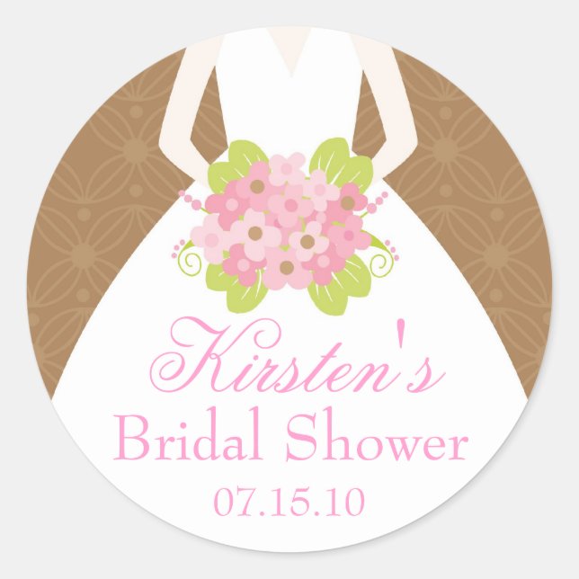 Adesivo Redondo Chá de panela De Vestido De Casamento Brown (Frente)