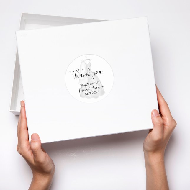 Adesivo Redondo Chá de panela De Vestido De Casamento Elegante (Wedding thank you sticker)
