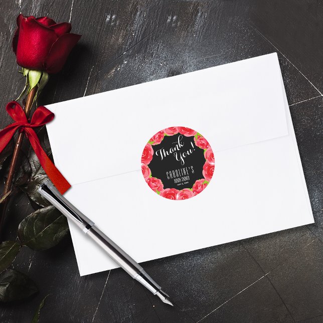 Adesivo Redondo Chá de panela Derby Rosas vermelhas de Aquarela (Watercolor red roses Derby-themed bridal shower round envelope seal stickers)