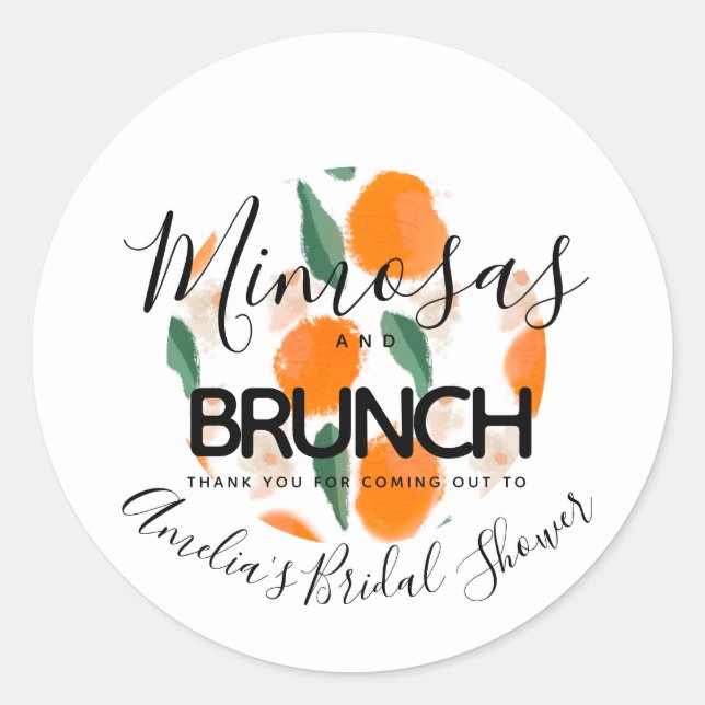 Adesivo Redondo Chá de panela Desenhado Mimosa Brunch (Frente)