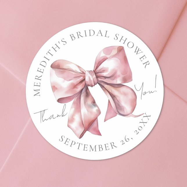 Adesivo Redondo Chá de panela do Arco rosa pálido (Blush Pink Bow Bridal Shower Classic Round Sticker)