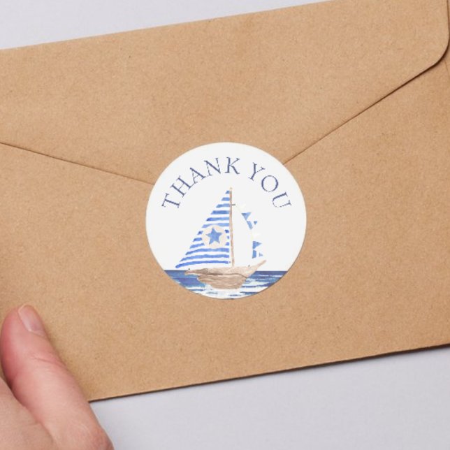 Adesivo Redondo Chá de panela do Mar Costeiro Náutico Azul Obrigad (Criador carregado)