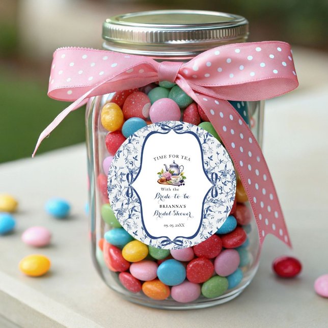 Adesivo Redondo Chá de panela do Partido Azul Toile de jouy Tea (Criador carregado)