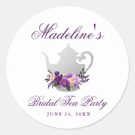 Adesivo Redondo Chá de panela do Tea Party Violeta Roxo