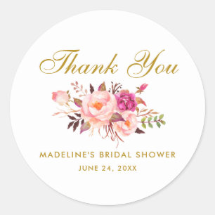 Adesivo Redondo Chá de panela Dourado Cor Floral Cor-de-Rosa 