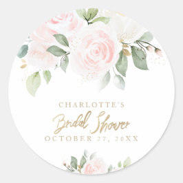 Adesivo Redondo Chá de panela Dourado de Aquarela Floral Elegante