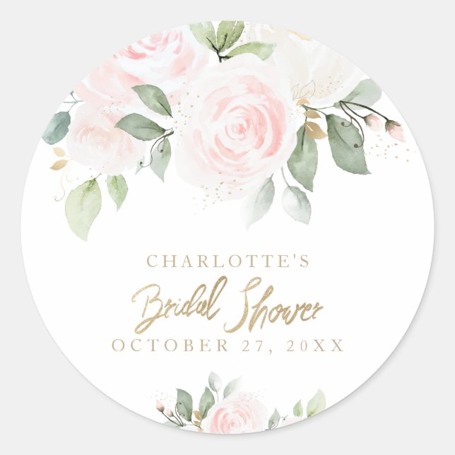 Adesivo Redondo Chá de panela Dourado de Aquarela Floral Elegante (Frente)