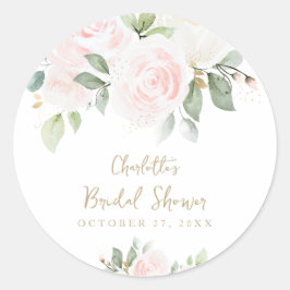 Adesivo Redondo Chá de panela Dourado de Aquarela Floral Rosa