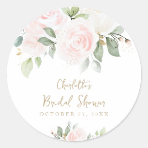 Adesivo Redondo Chá de panela Dourado de Aquarela Floral Rosa