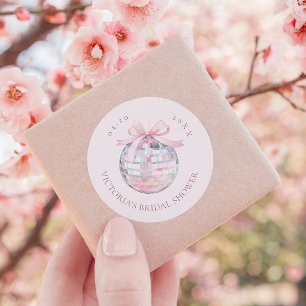 Adesivo Redondo Chá de panela Elegante de Bola Disco Rosa Girly