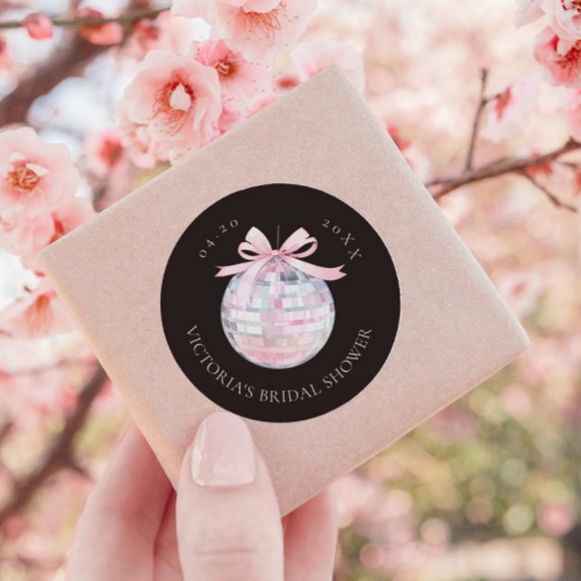 Adesivo Redondo Chá de panela Elegante de Bola Disco Rosa Girly (Criador carregado)