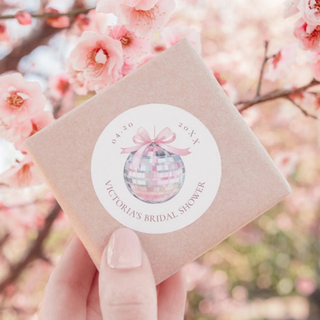 Adesivo Redondo Chá de panela Elegante de Bola Disco Rosa Girly (Criador carregado)