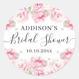 Adesivo Redondo Chá de panela Elegante de Rosas de Aquarela