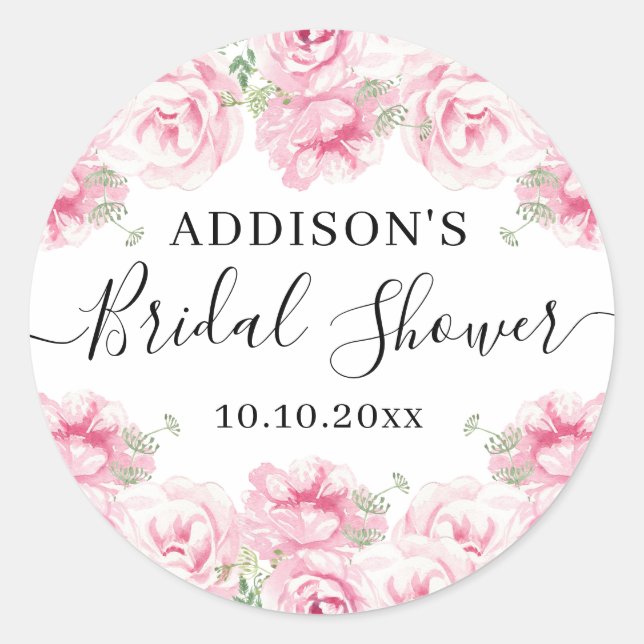 Adesivo Redondo Chá de panela Elegante de Rosas de Aquarela (Frente)