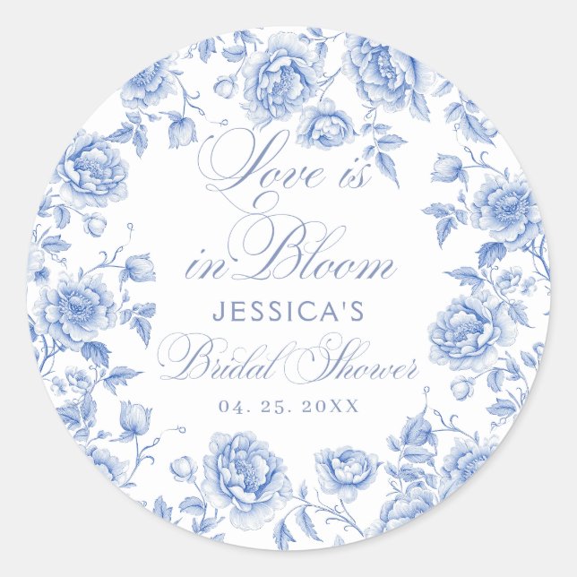 Adesivo Redondo Chá de panela Elegante de Toile Chinoiserie Azul (Frente)