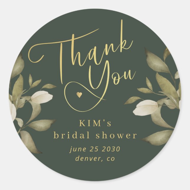 Adesivo Redondo Chá de panela elegante obrigado verde esmeralda de (Frente)