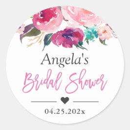 Adesivo Redondo Chá de panela Favor Moderno de Aquarela Floral