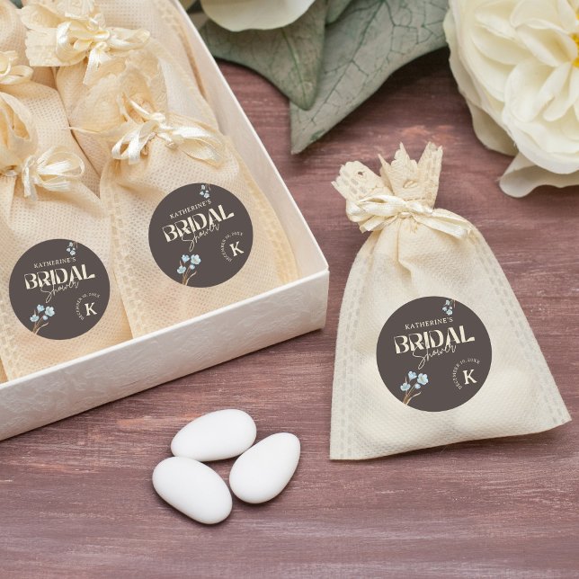 Adesivo Redondo Chá de panela Floral Castanho Elegante Azul (Criador carregado)