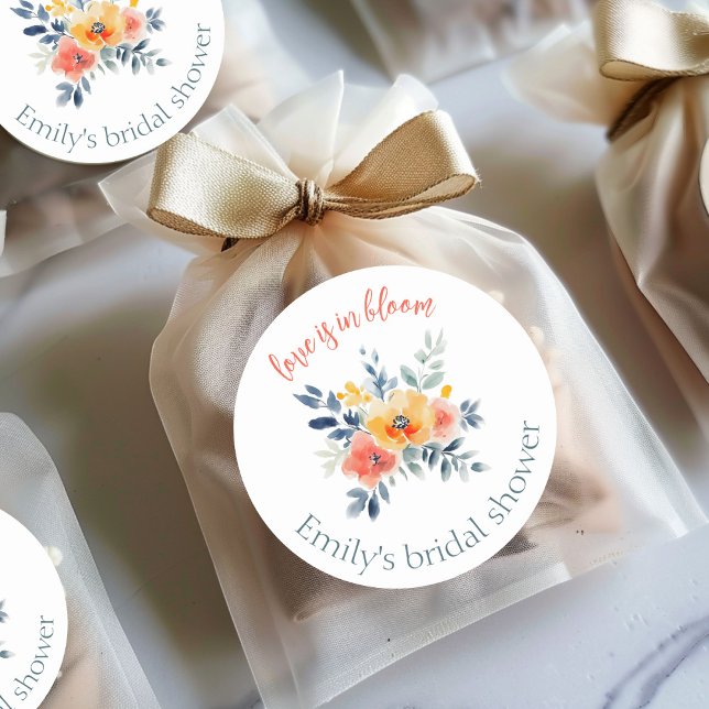 Adesivo Redondo Chá de panela Floral de Aquarela Personalizado (Watercolor Floral Bridal Shower Custom Classic Round Sticker
)