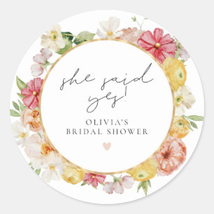 Adesivo Redondo Chá de panela Floral de Pastel Blush e Peach Past