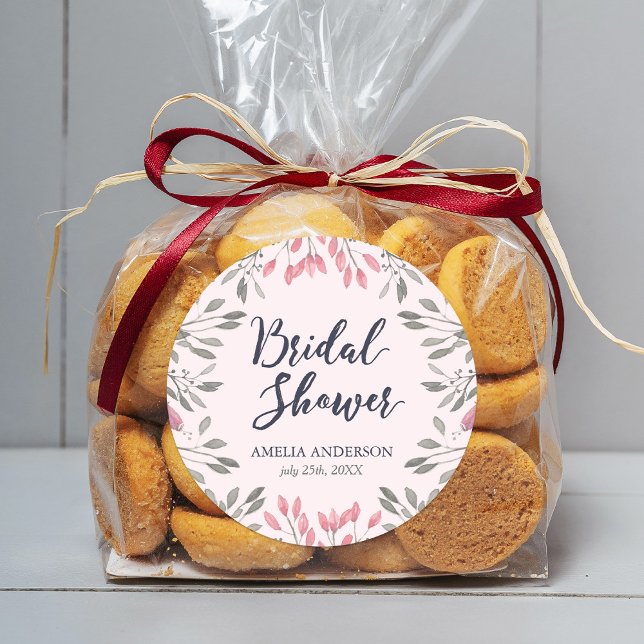 Adesivo Redondo Chá de panela Floral de Rosas Rosa Elegante (Criador carregado)