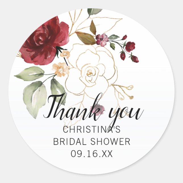 Adesivo Redondo Chá de panela Floral Dourado Elegante (Frente)