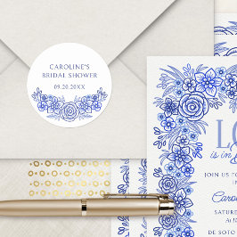 Adesivo Redondo Chá de panela Floral Francês Azul